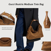 Gucci Beatrix Medium Tote Bag Brown Embossed GG Suede