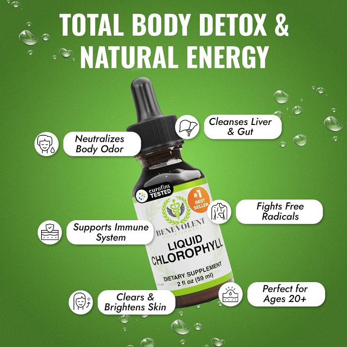 Benevolent Nourishing Chlorophyll Supplement, Detox & Immune Support, Internal Deodorant, Liquid Drops