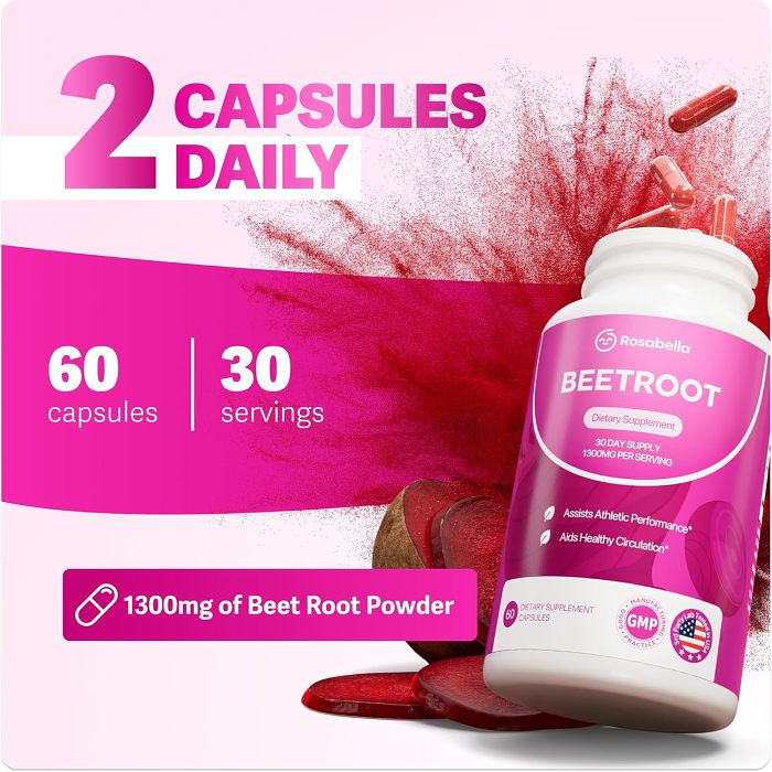 Copy Rosabella Organic Beet Root Capsules - 1300mg Beet Root Powder Aids Healthy Circulation & Vitality, Non-GMO, Beet Root Supplement