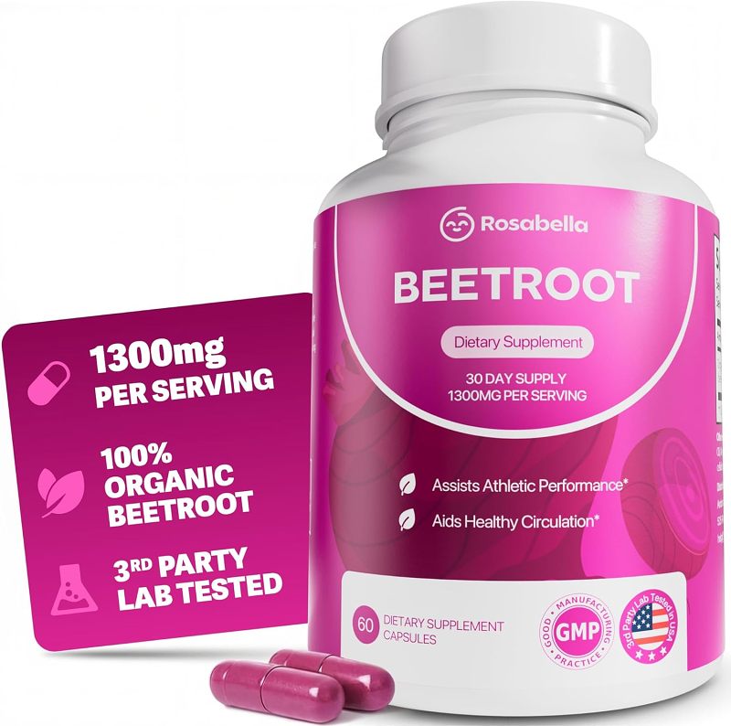 Copy Rosabella Organic Beet Root Capsules - 1300mg Beet Root Powder Aids Healthy Circulation & Vitality, Non-GMO, Beet Root Supplement