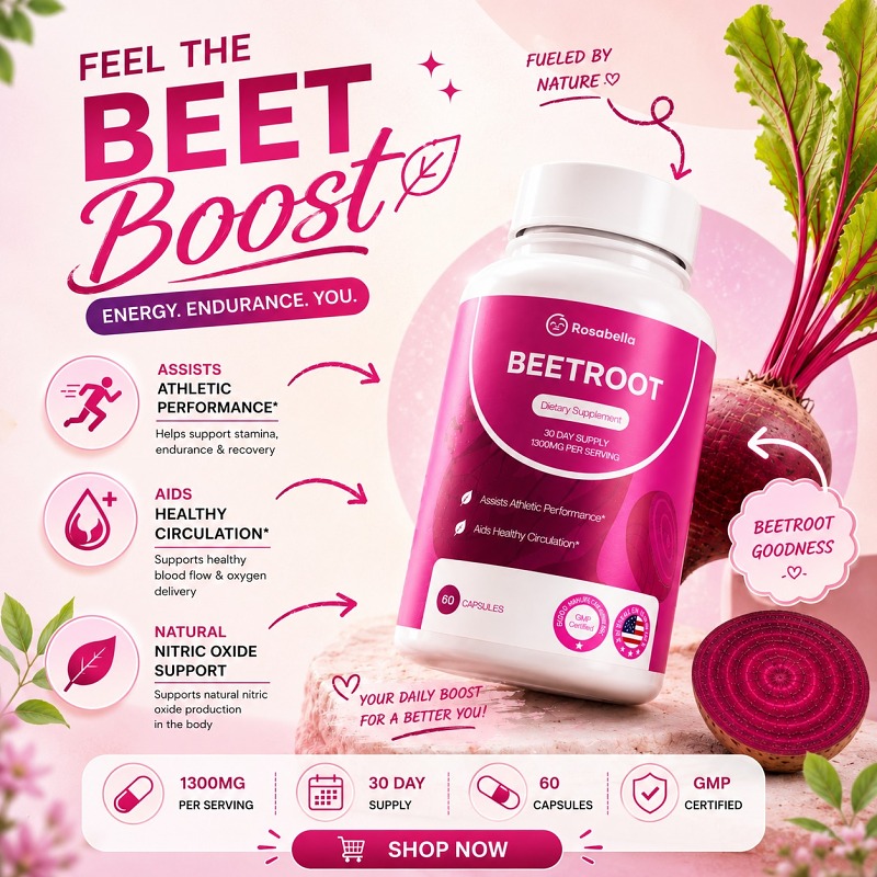 Copy Rosabella Organic Beet Root Capsules - 1300mg Beet Root Powder Aids Healthy Circulation & Vitality, Non-GMO, Beet Root Supplement