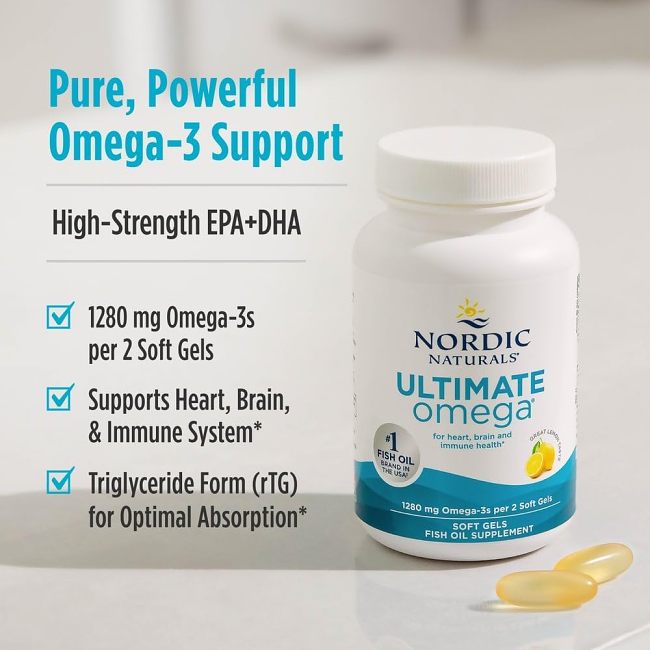 Nordic Naturals Ultimate Omega, Lemon Flavor - 90 Soft Gels - 1280 mg Omega-3 - High-Potency Omega-3 Fish Oil Supplement with EPA & DHA - Promotes Brain & Heart Health - Non-GMO