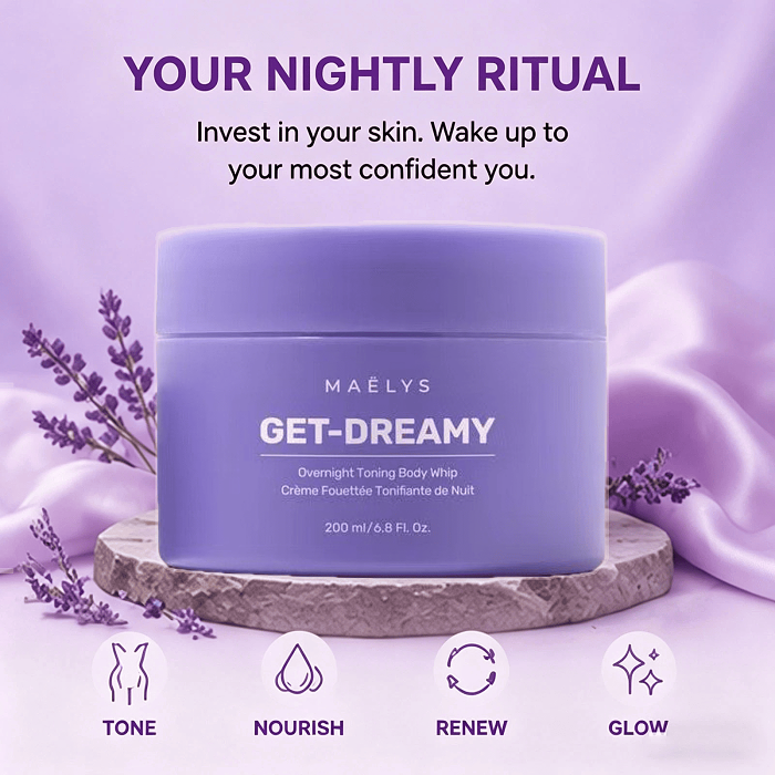 MAËLYS GET-DREAMY Overnight Toning Whip - Cellulite Cream & Skin Tightening Support with Milk Thistle + Uva-Ursi - Moisturizing Body Cream in a Whipped Texture