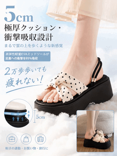 レディス厚底ドット柄2WAYサンダル