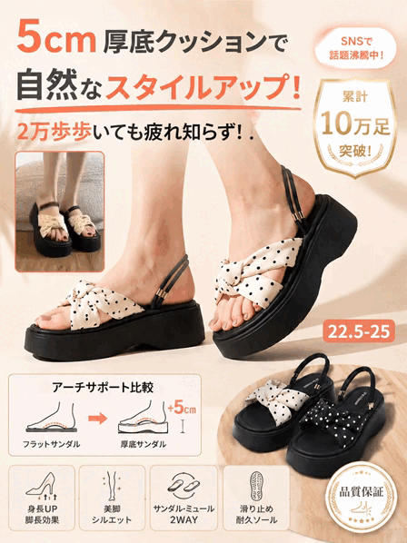 レディス厚底ドット柄2WAYサンダル
