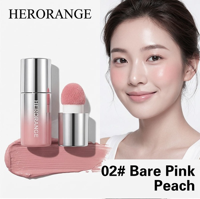 HERORANGE Liquid Blush with Sponge Tip, Waterproof, Long-lasting, Suitable for Lips and Cheeks, All Skin Tones