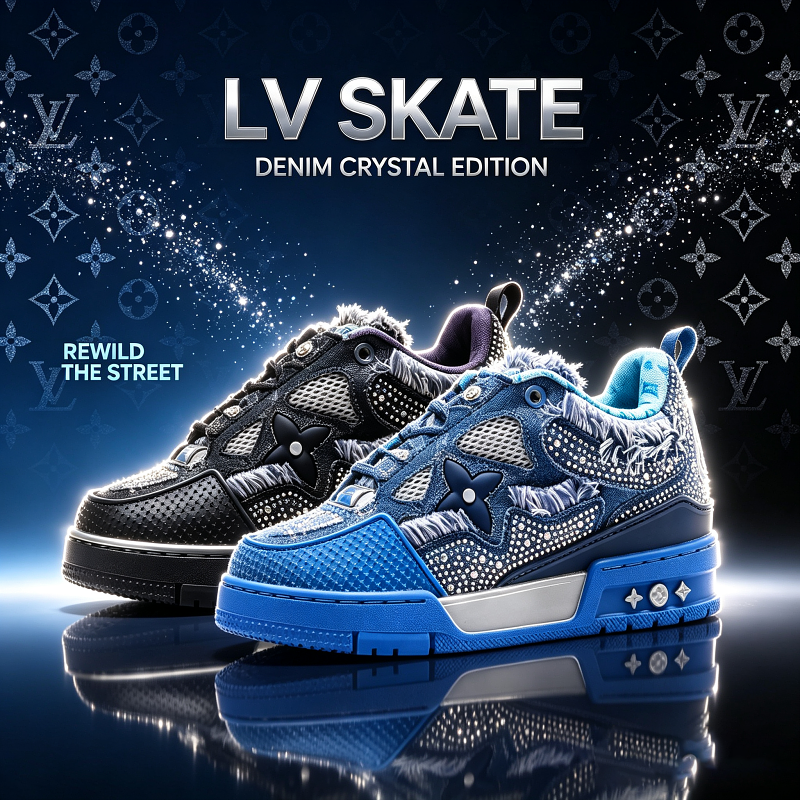 LV Skate Sneaker Monogram Denim with Swarovski Crystals