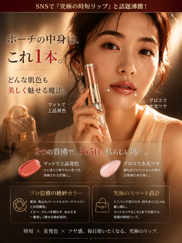 【2in1】マット＆ツヤ仕上げダブルエンドリップティント