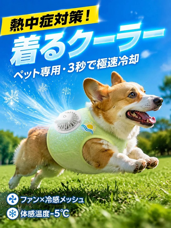 暑い夏でも、ペット用クールベスト、愛犬が快適に過ごせる新感覚の涼しさを体験