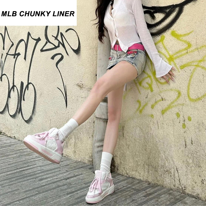 MLB CHUNKY LINER MID MONOGRAM NY Pink / White