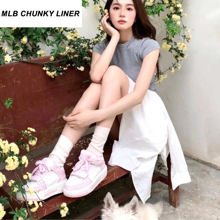 MLB CHUNKY LINER MID MONOGRAM NY Pink / White