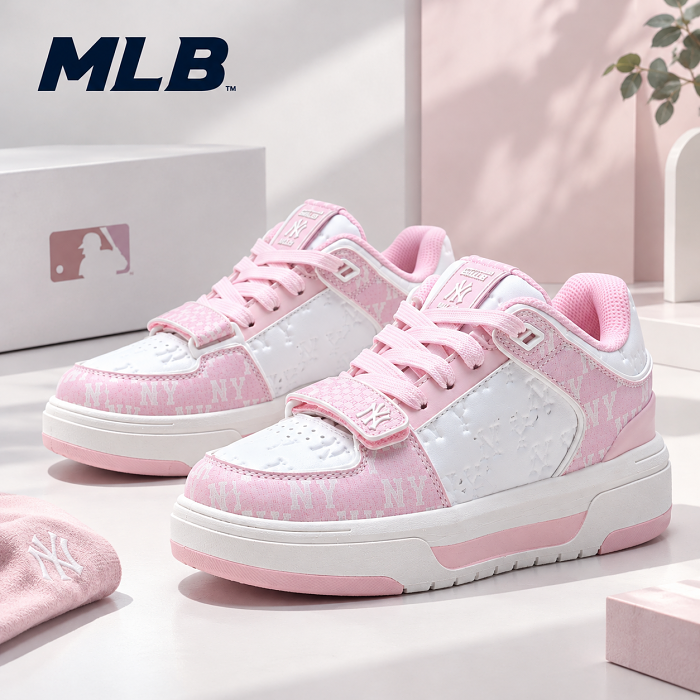 MLB CHUNKY LINER MID MONOGRAM NY Pink / White