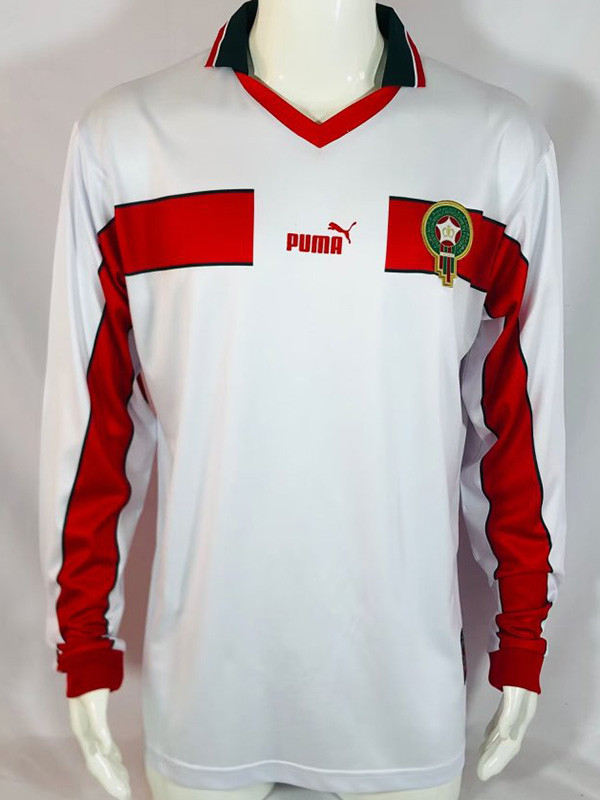 US$ 20.00 - 1998 Morocco Away White Long Sleeve Retro Soccer Jersey (长袖) -  m.sptkit.com