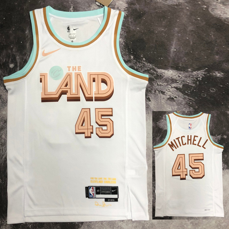 Nike Men's 2022-23 City Edition Cleveland Cavaliers Donovan Mitchell #45 White Cotton T-Shirt, XL