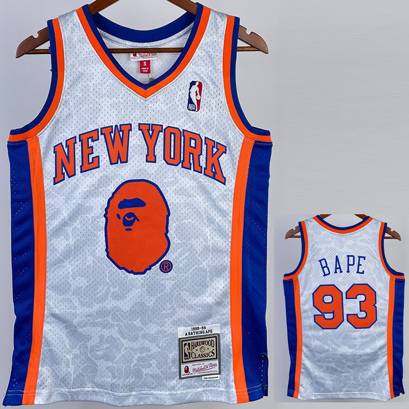 US$ 26.00 - 2023 Knicks & BAPE #93 White Top Quality Hot Pressing NBA Jersey(猿人头)  - m.sptkit.com