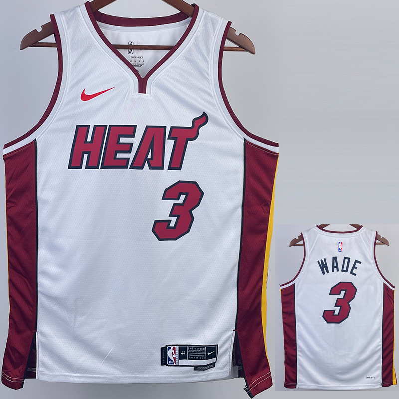 US$ 26.00 - 22-23 HEAT WADE #3 White Top Quality Hot Pressing NBA Jersey  (V领） - m.