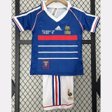 1998 France Home Kids Retro Soccer Jersey (带小字)