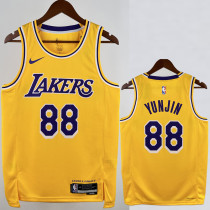 22-23 LAKERS YUNJIN #88 Yellow Top Quality Hot Pressing NBA Jersey(圆领)