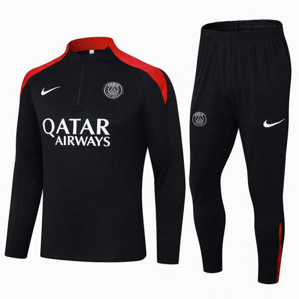 24-25 PSG Black Half Pull Tracksuit (半拉链)(红色领)