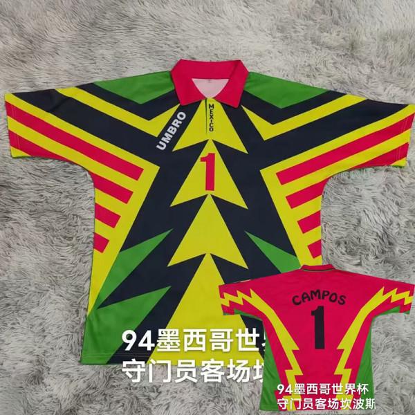 1994客 Mexico Black Green Campos #1 GoalKeeper Retro Soccer Jersey