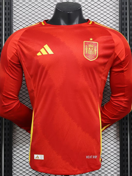 24-25 Spain Home Long Sleeve Player Version Soccer Jersey (长袖球员)