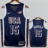 2024 Olympic Game USA BOOKER  #15 Dark Blue Basketball Jersey