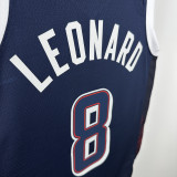 2024 Olympic Game USA  LEONARD # 8 Dark Blue Basketball Jersey