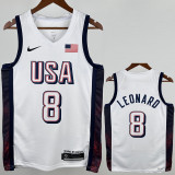 2024 Olympic Game USA  LEONARD # 8 White Basketball Jersey