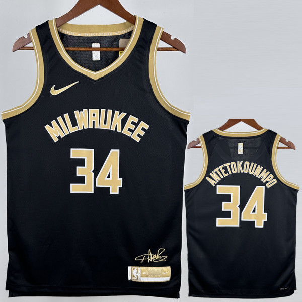 23-24 BUCKS ANTETOKOUNMPO #34 Black Glory Edition Top Quality Hot Pressing NBA Jersey 荣耀版