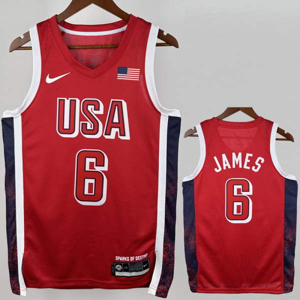 US 26.00 2024 Olympic Game USA JAMES 6 Red Basketball Jersey www