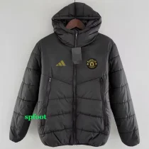 24-25 Man Utd Black Hooded Cotton Coat #棉衣