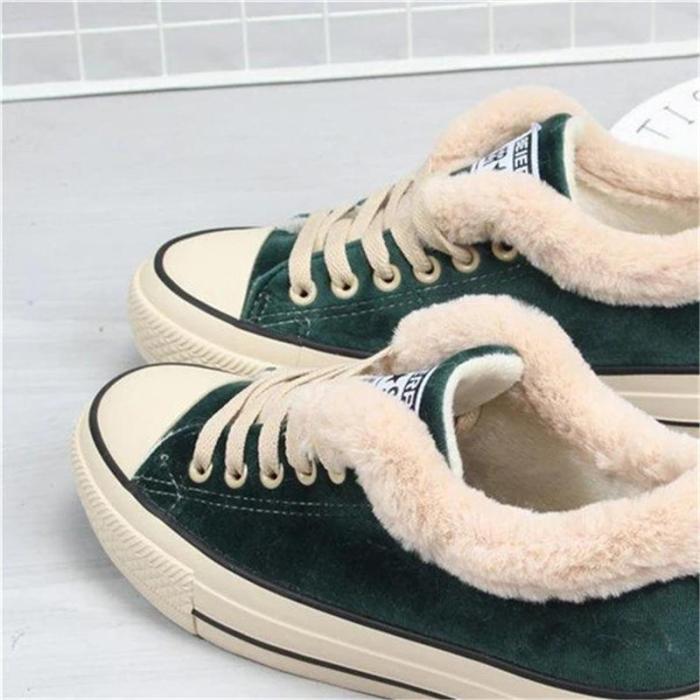 LuveStyle Women's Warm Fur Lined Canvas Sneakers Cute Snow Shoes