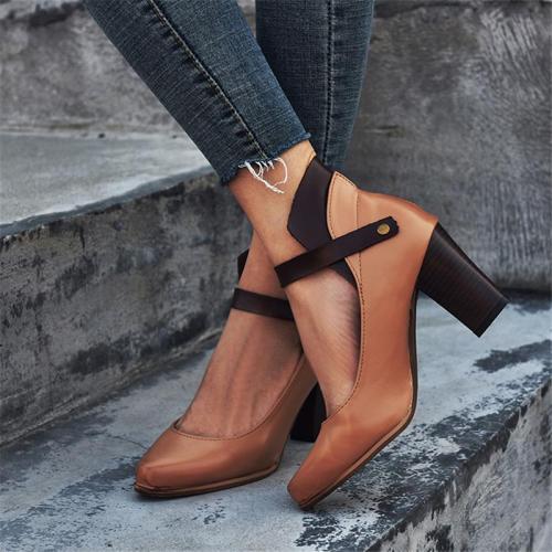 Stylish Ankle Strap Chunky High Heel Shoes