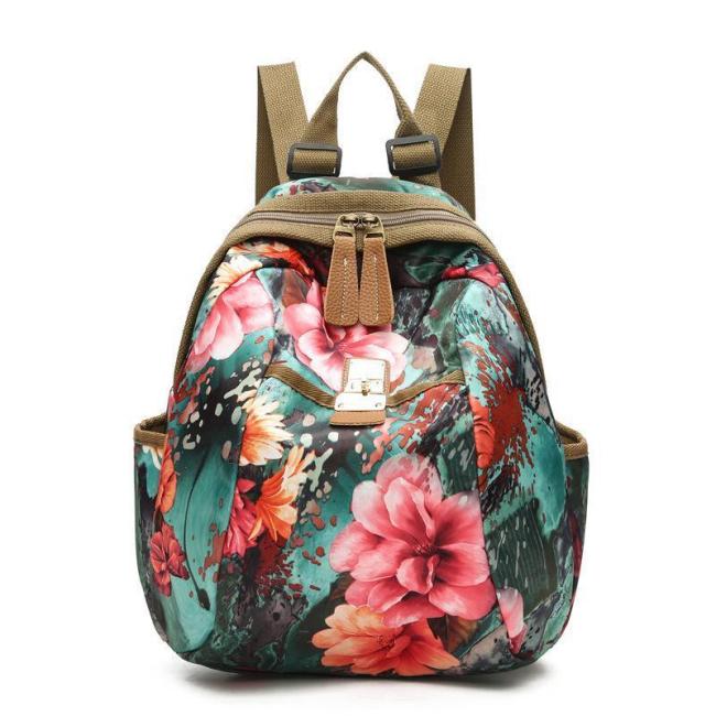 Beautiful Flower Pattern Nylon Backpack For Women