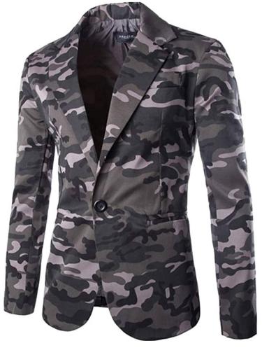 Men’s Notched Lapel Collar Camouflage Printed Button Up Blazer