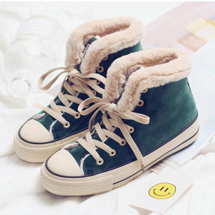 LuveStyle Women's Warm Fur Lined Canvas Sneakers Cute Snow Shoes