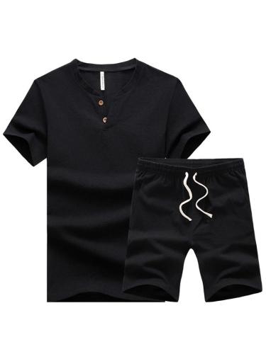 Men's Fashion Comfy Cotton Linen T-shirts + Shorts Sets