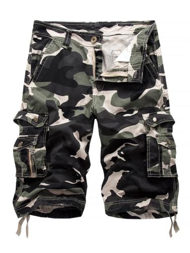 Mens Outdoor Casual Cargo Camo Shorts With Pockets