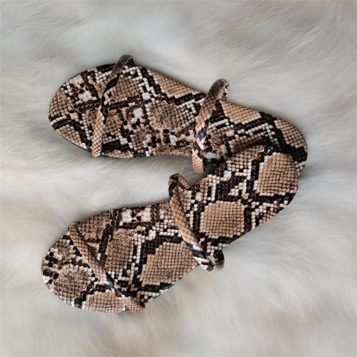 Roman Style Snake-Print And Leopard-Print Lightweight Flat Heel Slippers