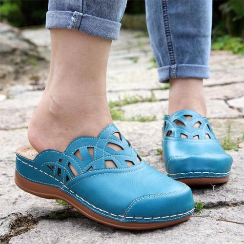 Casual Style Slip-On Contrast Stitching Cutout Design Closed-Toe Durable Loafer Mules