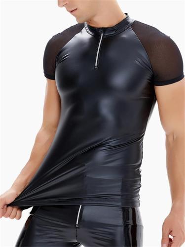 Men's Stand Collar Design High Quality Zipper Short Sleeve Soft Body Shaper