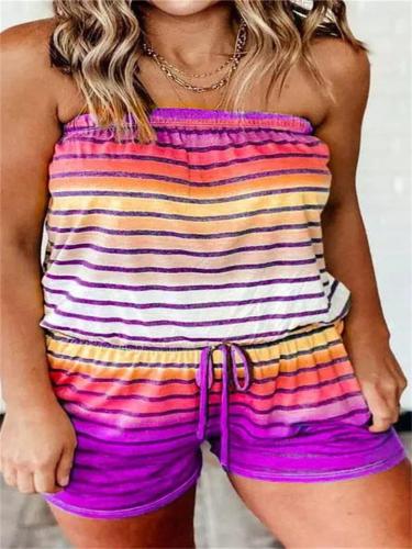 Women's Loose Stripe Design Fashion Strapless Jumpsuit