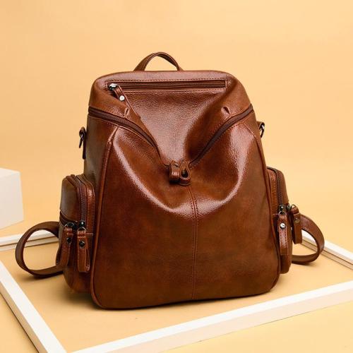 Casual Style Soft Material Rivet Deco Multi-Pocket Large Capacity Backpack