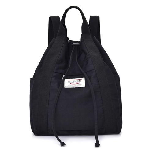 Minimalist Style Cotton Linen Front Zipper Pocket Top Handle Drawstring Closure Backpack