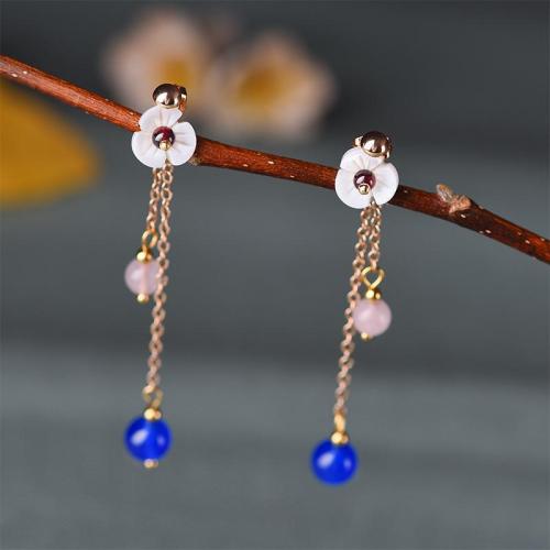Unique Design Detachable Drop Chain-Link Agate Beaded Earrings