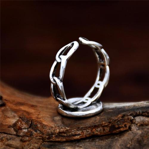 Engraved Lettering Silver-Tone Chain-Link Detail Adjustable Ring