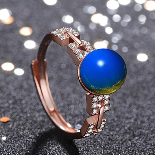 Elegant Style Plated Rose Gold Blue Amber With Decorative Zircon Adjustable Ring