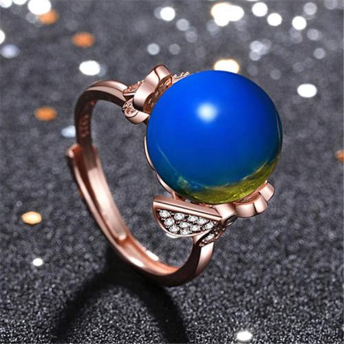Simple Style Blue Amber Embedded Bowknot Shape Adjustable Ring