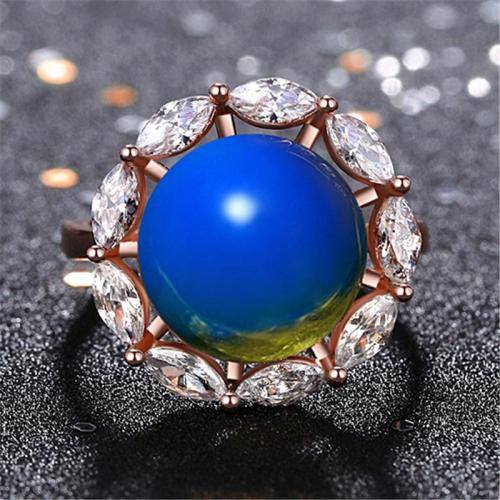 Casual Graceful Snowflake Shape Blue Amber With Zircon Adjustable Ring