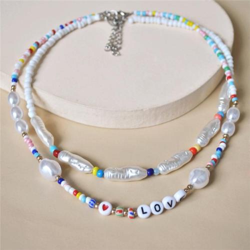 Colorful Elegance Two Layers Script Print Chunky Choker Pendant Necklace